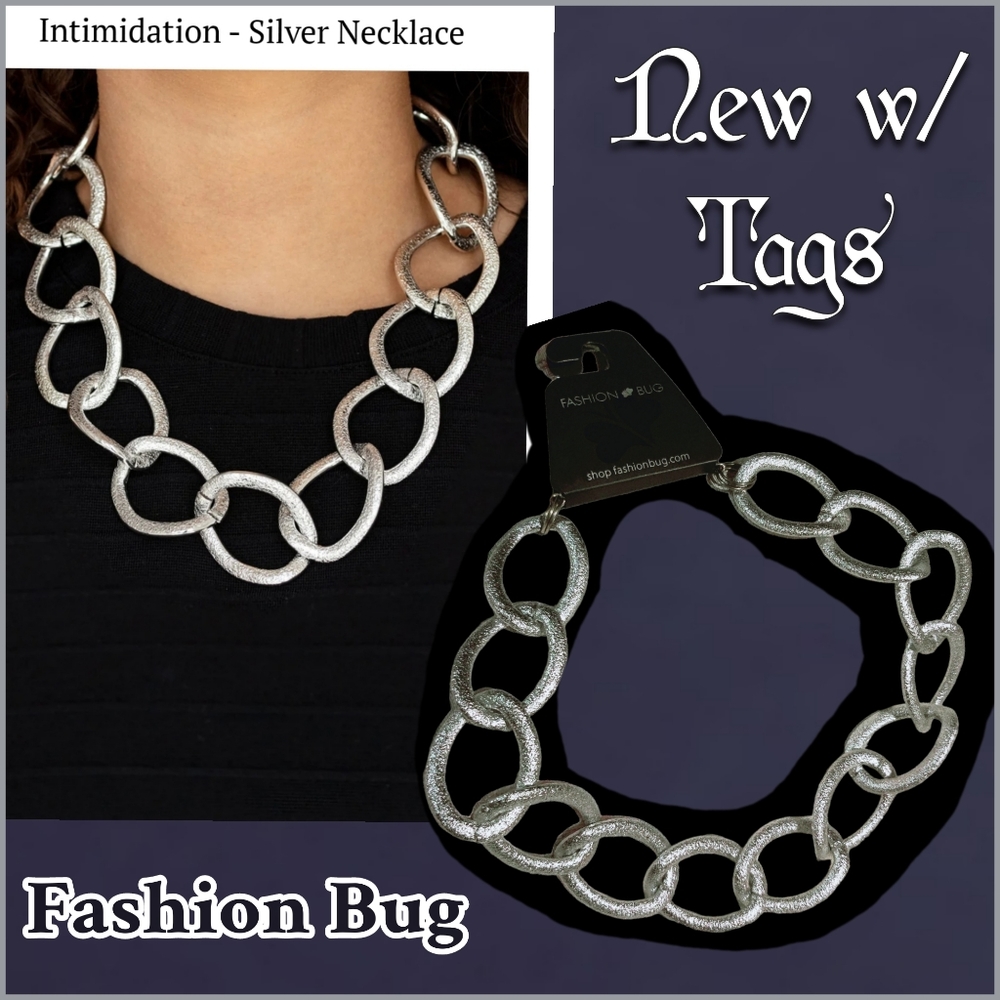 🗺 Fashion Bug "Intimidation" Large, Silver Ring Statement Necklace New w/ Tags